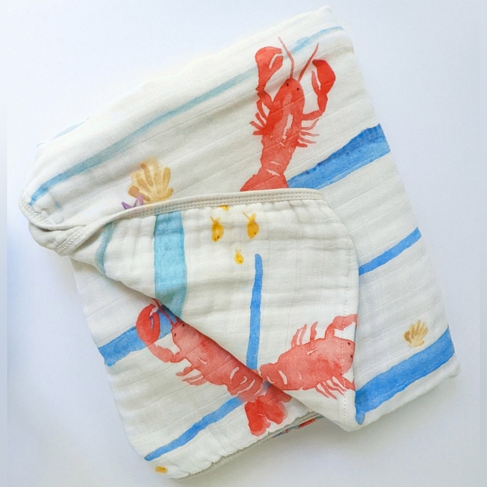 New Emmy and Olly Lobster Muslin Blanket Swaddle